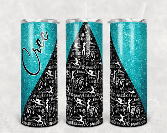 20 oz Skinny Tumbler Sublimation Design Template Gymnastics Glitter V Teal Straight and Warped Design