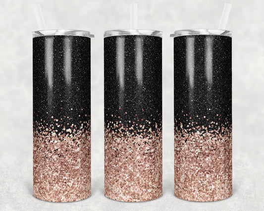 20 oz Skinny Tumbler Sublimation Design Template Rose Gold Black Glitter Straight and Warped Design