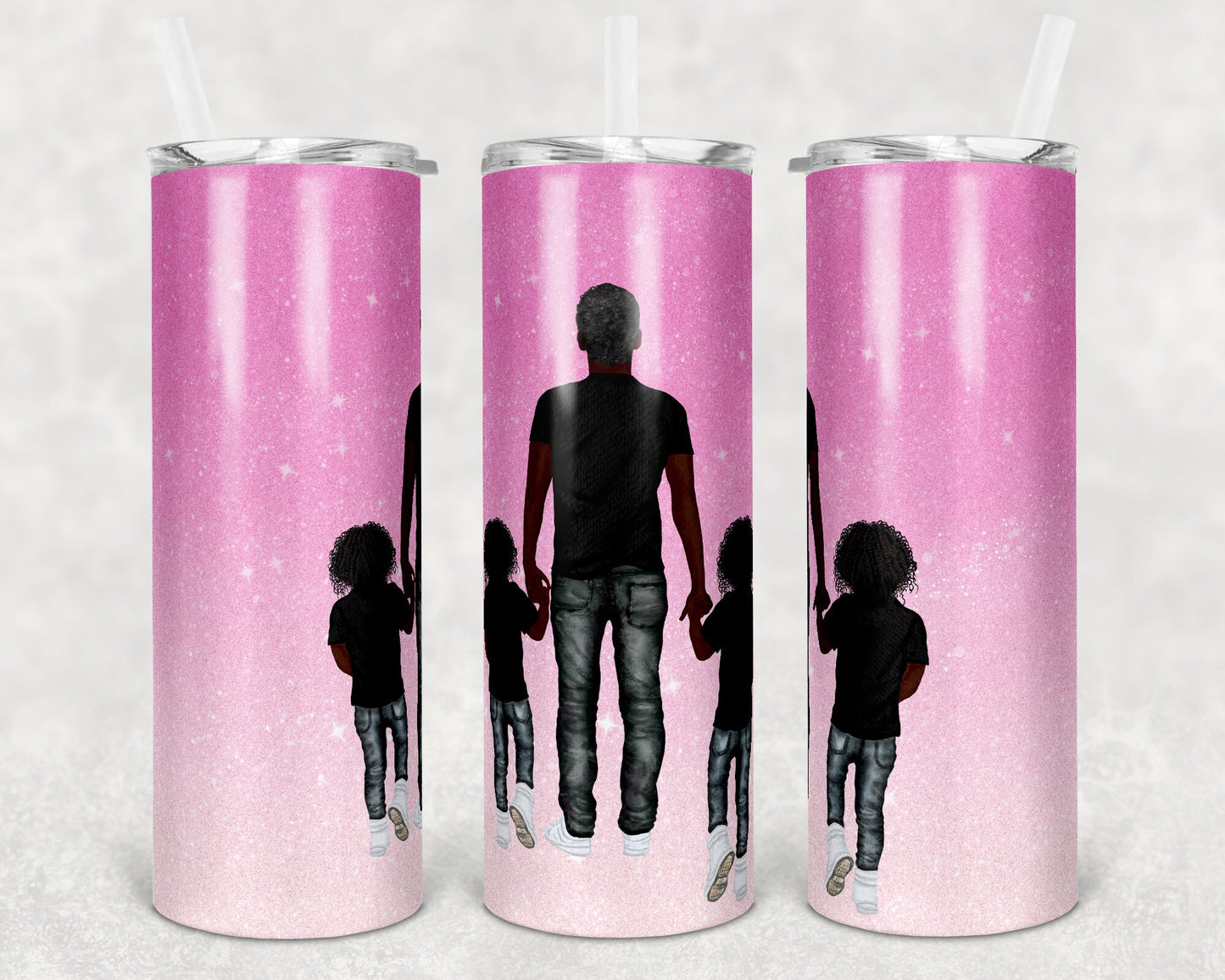 20 oz Skinny Tumbler Sublimation Design Template Glitter Ombre Pink dad and girls Straight Design