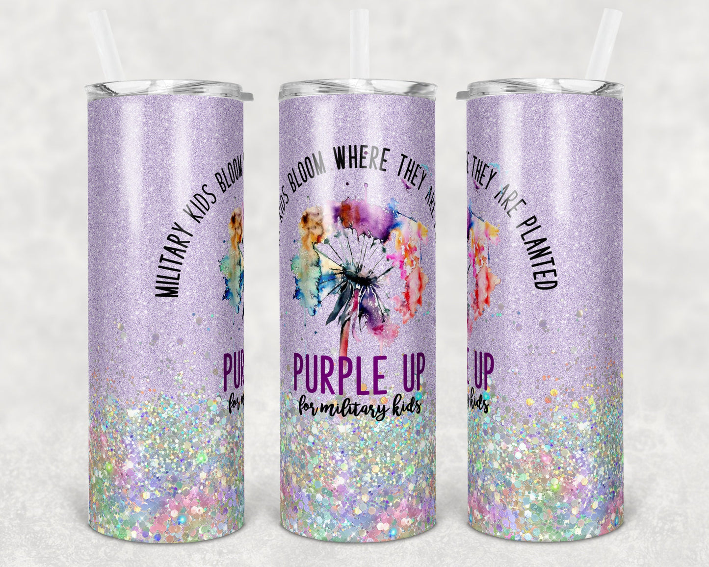 20 oz Skinny Tumbler Military Kids Purple Up Month of the Military Child Patriotic Sublimation Design