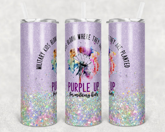 20 oz Skinny Tumbler Military Kids Purple Up Month of the Military Child Patriotic Sublimation Design