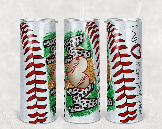 20 oz Skinny Tumbler Baseball Mom Glitter Heart on Field Laces Sublimation Design Template Design