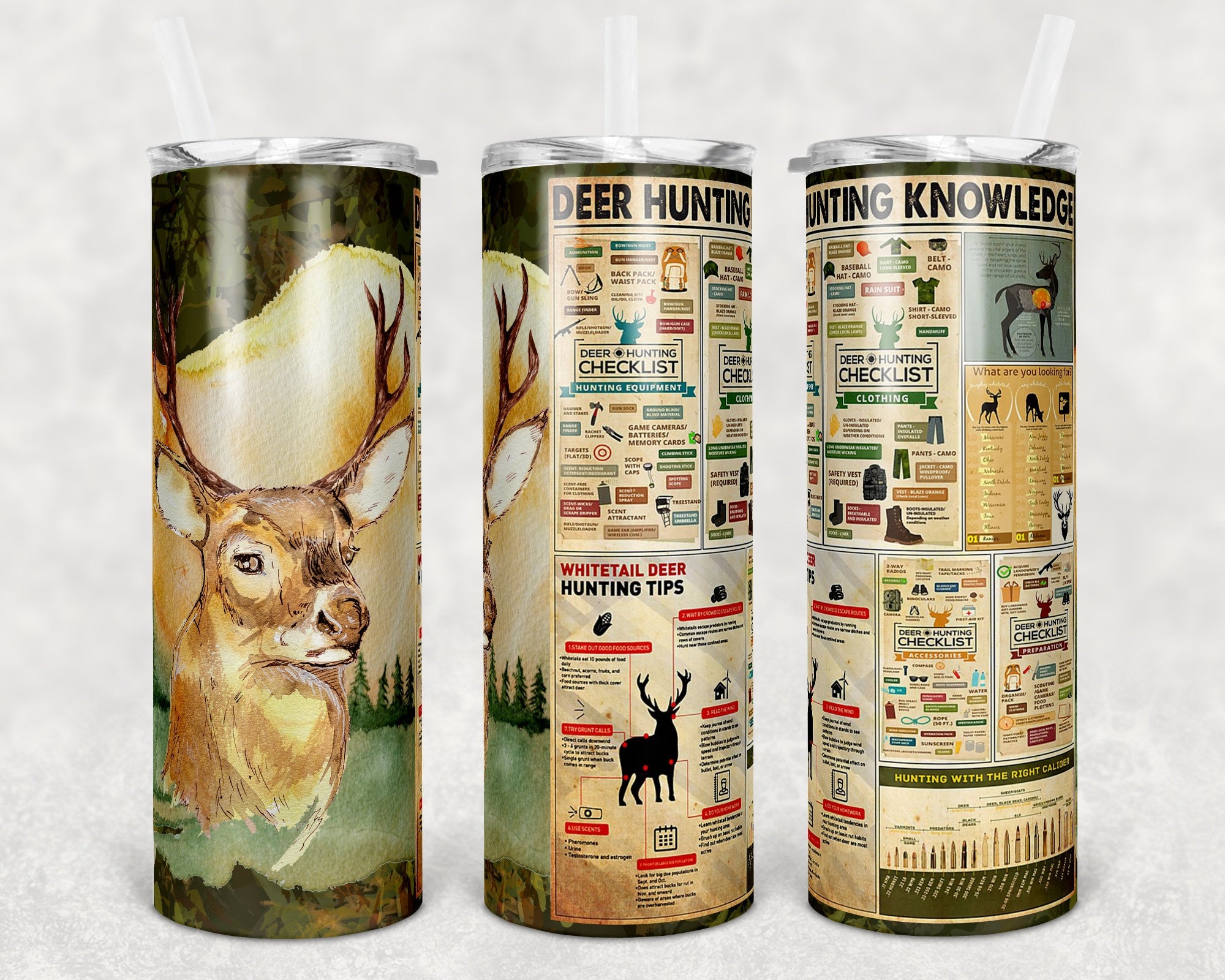 20 oz Skinny Tumbler Deer Hunting Knowledge Sublimation Design Print T ...