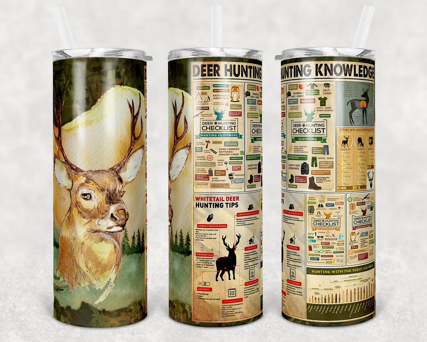 20 oz Skinny Tumbler Deer Hunting Knowledge Sublimation Design Print Transfer