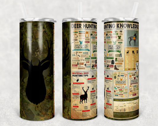 20 oz Skinny Tumbler Deer Hunting Knowledge Sublimation Design Print Transfer