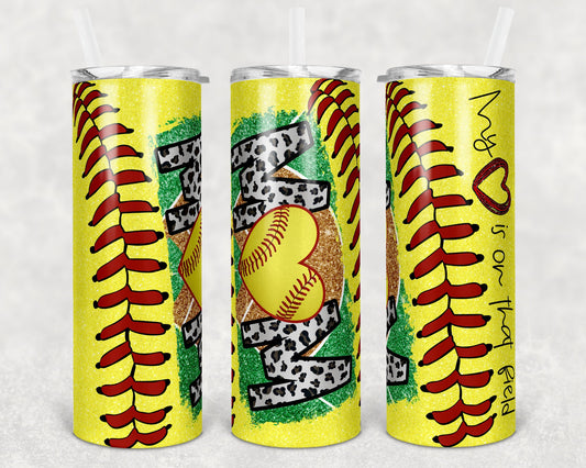 20 oz Skinny Tumbler Softball Mom Glitter Heart on Field Laces Sublimation Design Template Design