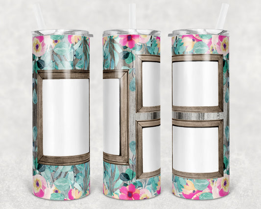 20 oz Skinny Tumbler Picture 3 Frame Tumbler Floral photos Sublimation Design