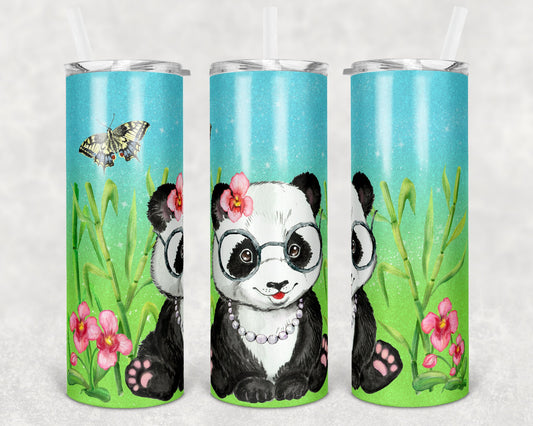 20 oz Skinny Tumbler Sublimation Design Template Ombre Glitter Panda Straight and Warped