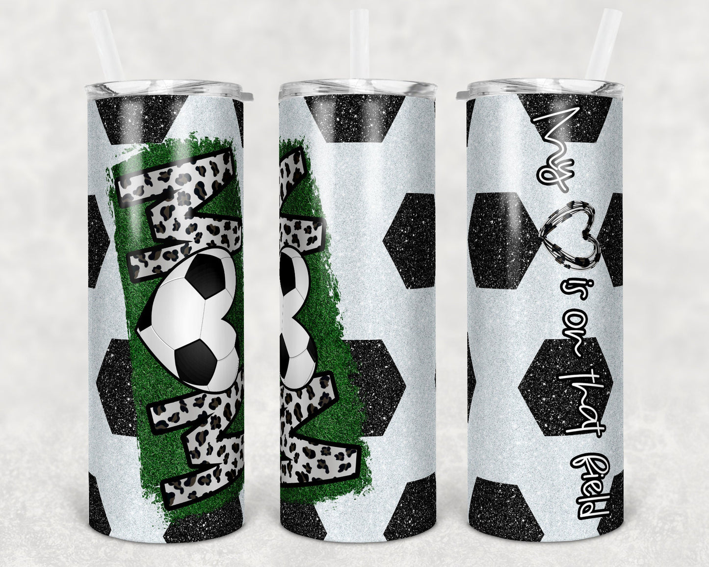 20 oz Skinny Tumbler Soccer Mom Heart on Field Glitter Sublimation Design Template Design
