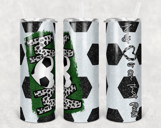 20 oz Skinny Tumbler Soccer Mom Heart on Field Glitter Sublimation Design Template Design