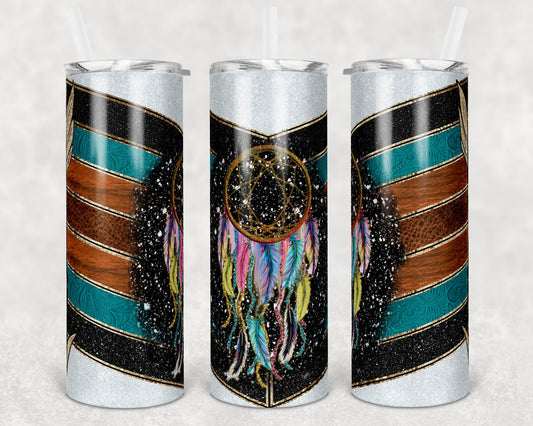 20 oz Skinny Tumbler Sublimation Design Template Dream Catcher Arrow Unique Aztec boho arrow Straight Warped