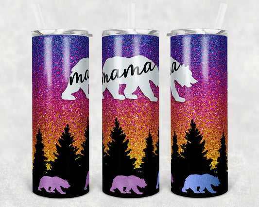 20 oz Skinny Tumbler Sublimation Design Template Mama Bear Add your own Bears Glitter Mothers Day