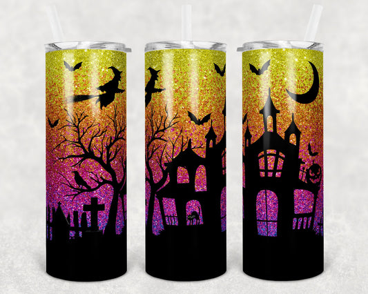 20 oz Skinny Tumbler Sublimation Design Template Glitter Ombre Halloween Straight Warped Design