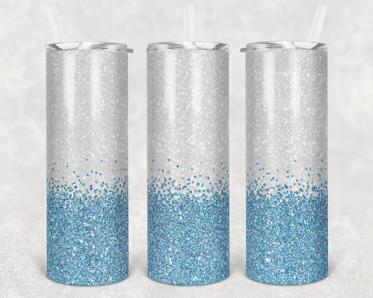 20 oz Skinny Tumbler Sublimation Design Glitter Confetti Blue Straight and Warped Design