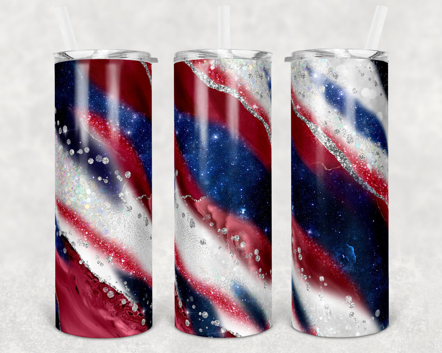 20 oz Skinny Tumbler Sublimation Template Agate Milky Way Blue Red White Straight and Warped Design