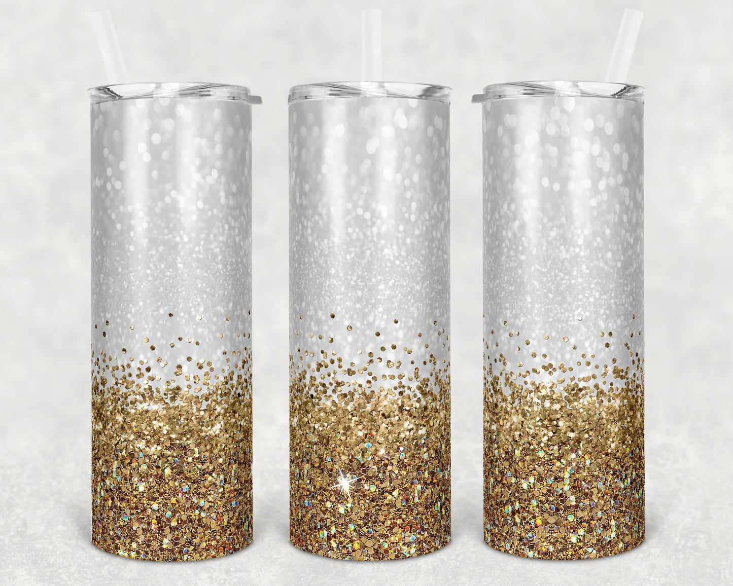 20 oz Skinny Tumbler Gold Glitter Confetti Sublimation Design Print Transfer