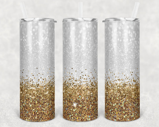 20 oz Skinny Tumbler Gold Glitter Confetti Sublimation Design Print Transfer