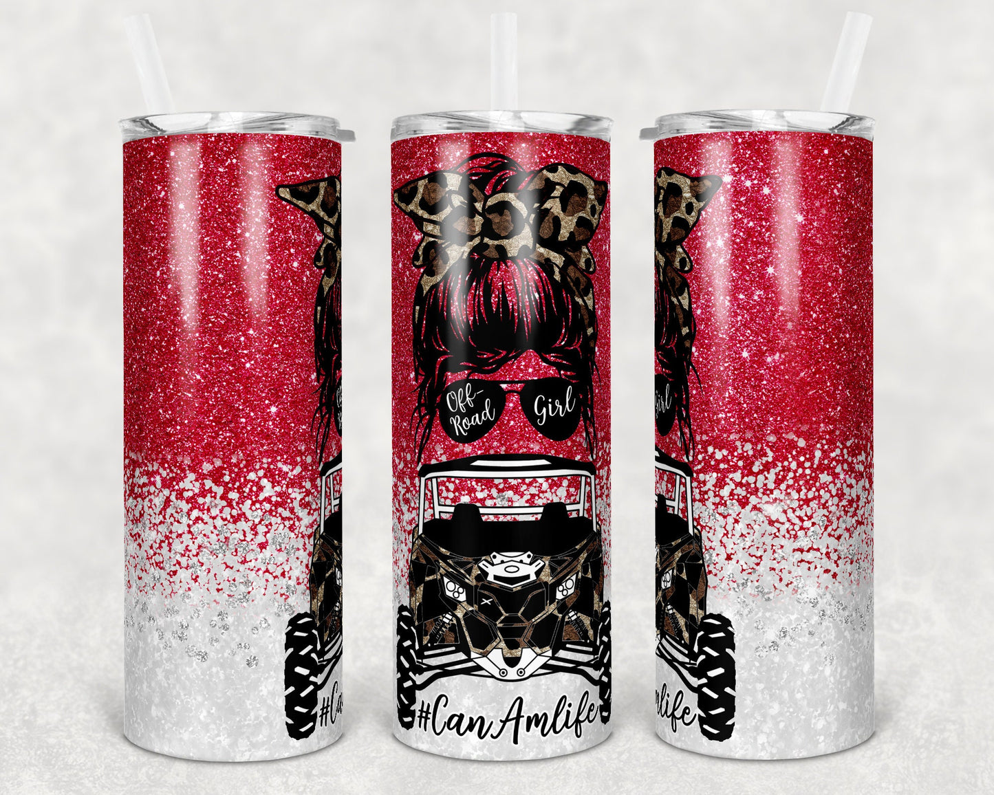 20 oz Skinny Tumbler Sublimation Design Can Am Girl Off road Life Template 16 color Faux Glitter Straight Warped Design