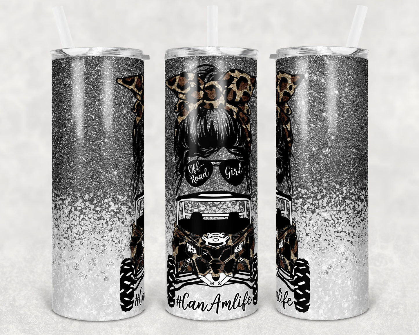 20 oz Skinny Tumbler Sublimation Design Can Am Girl Off road Life Template 16 color Faux Glitter Straight Warped Design