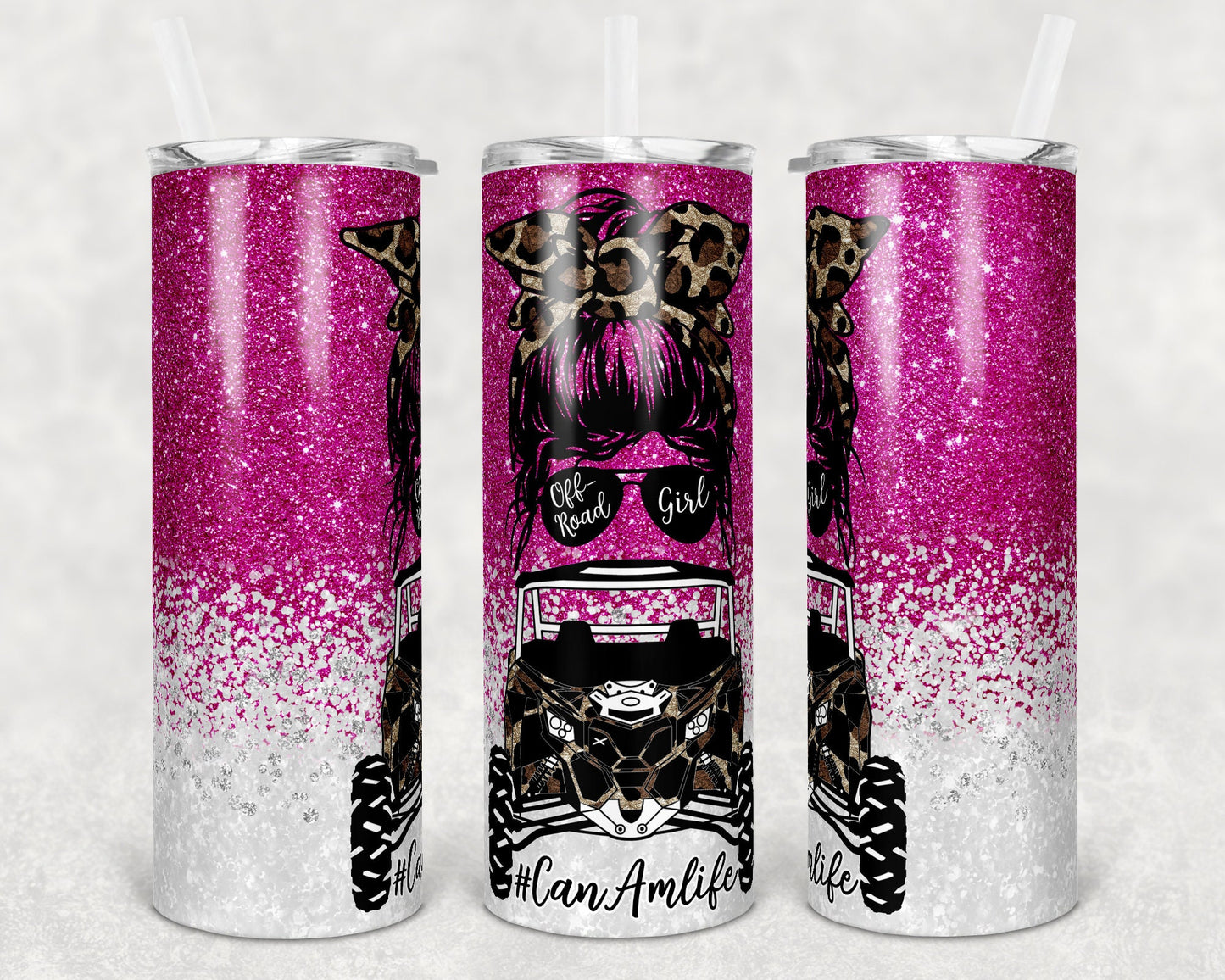20 oz Skinny Tumbler Sublimation Design Can Am Girl Off road Life Template 16 color Faux Glitter Straight Warped Design