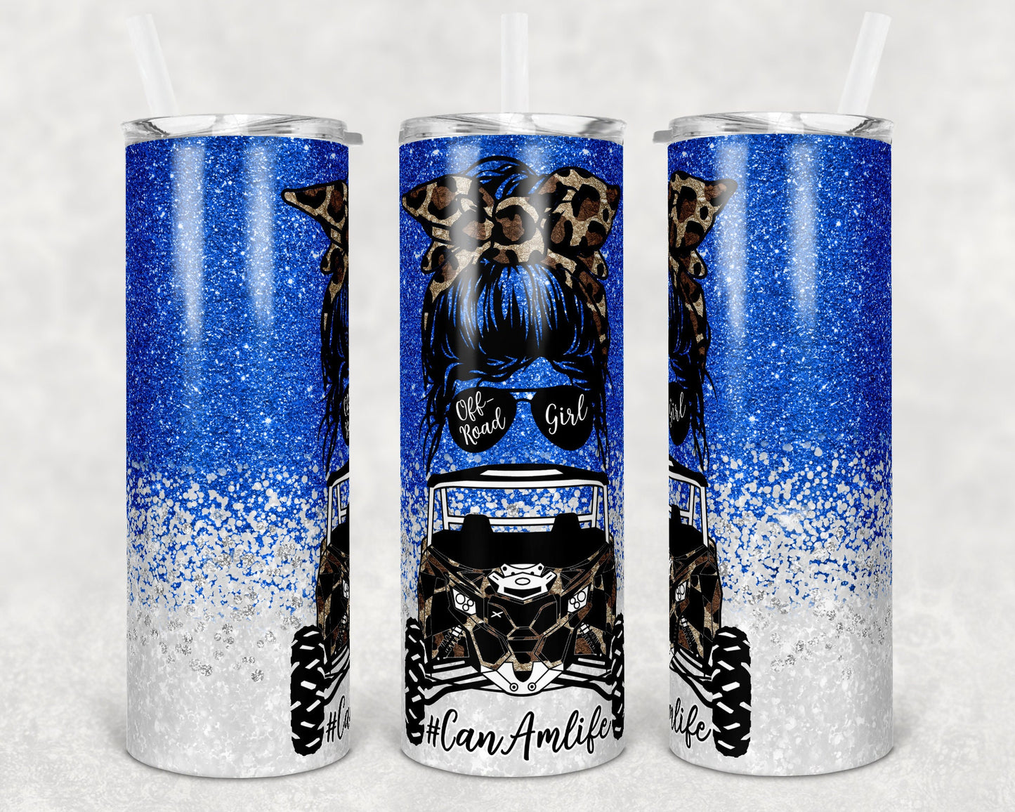 20 oz Skinny Tumbler Sublimation Design Can Am Girl Off road Life Template 16 color Faux Glitter Straight Warped Design