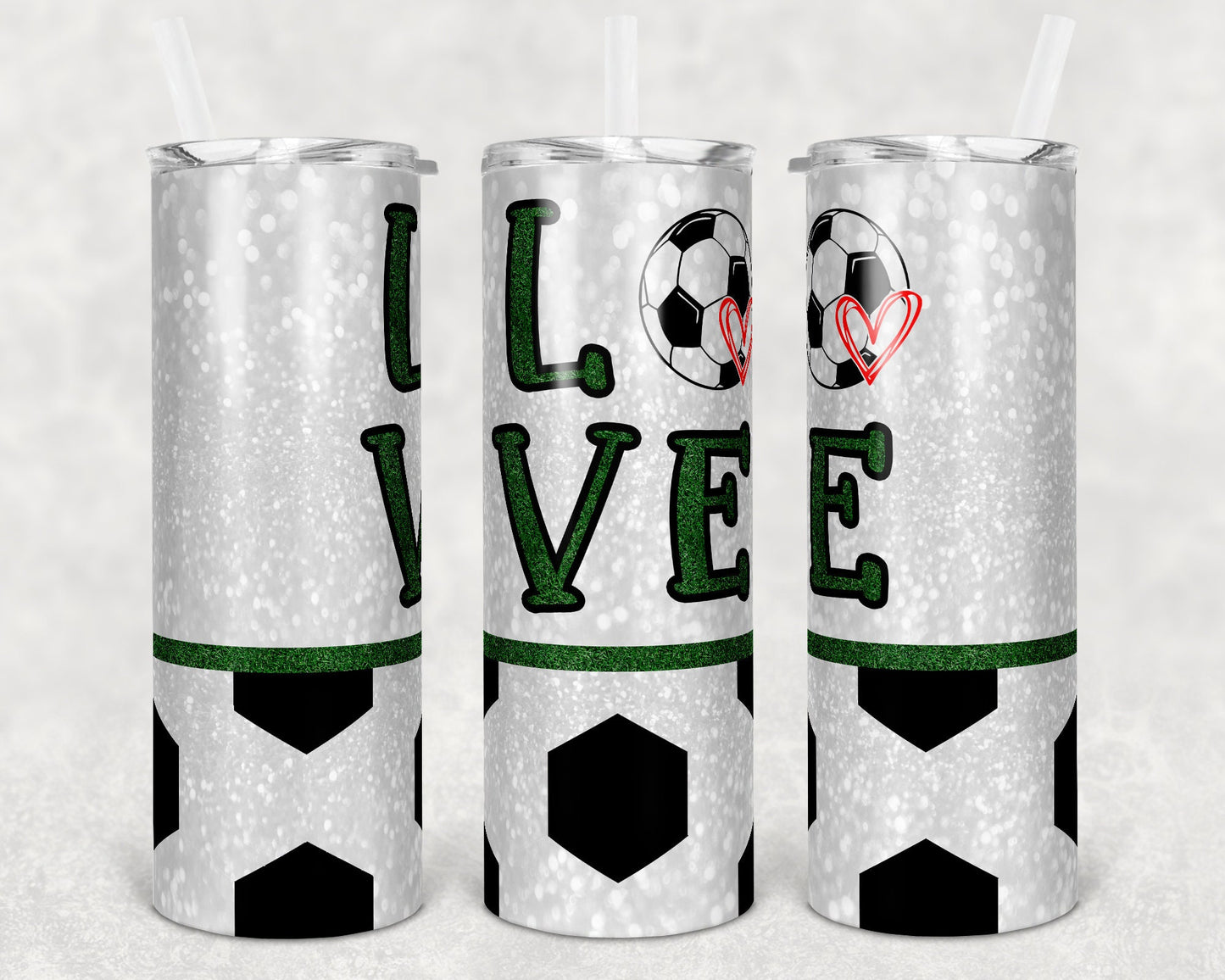20 oz Skinny Tumbler Love Soccer Glitter Grass Sublimation Design Template Design