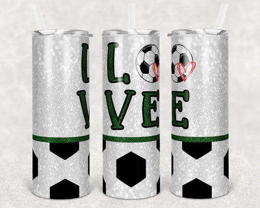 20 oz Skinny Tumbler Love Soccer Glitter Grass Sublimation Design Template Design
