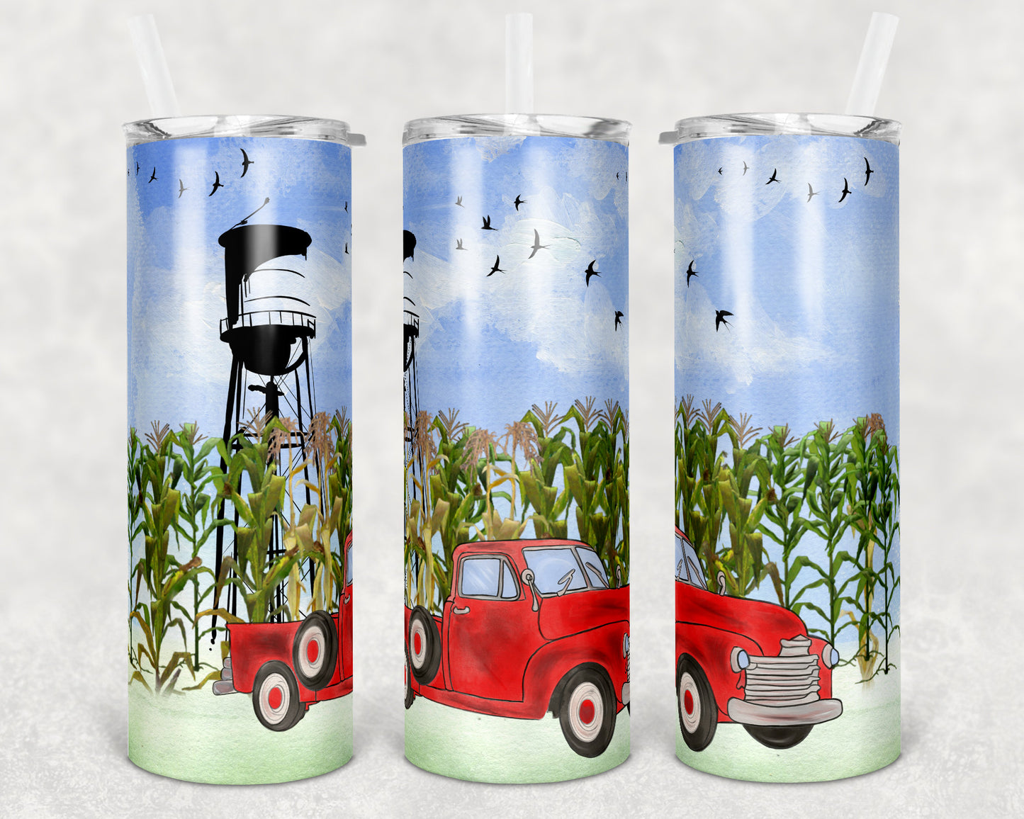 20 oz Skinny Tumbler Sublimation Design Template America Farmer Red Truck Corn Fields Farm