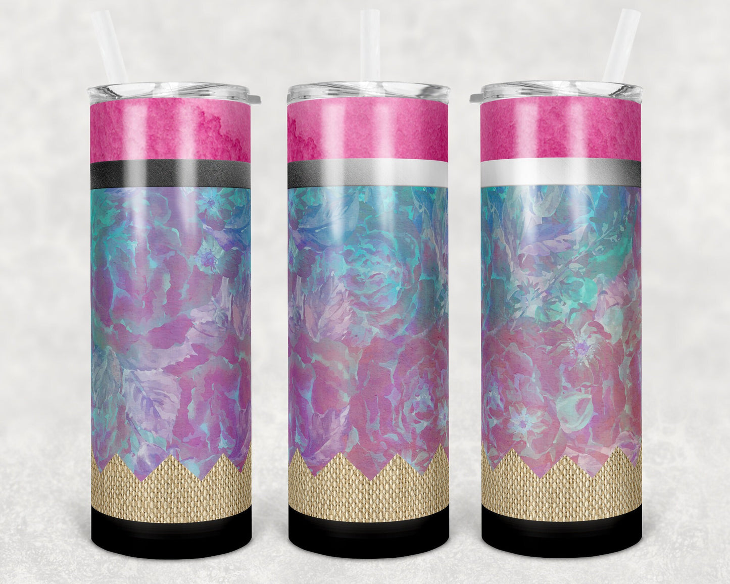 20 oz Skinny Tumbler Sublimation Design Template Pencil Teacher Design Floral Pencil