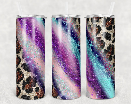 20 oz Skinny Tumbler Sublimation Template stripe Leopard Milky Way Glitter Aqua Pink Purple Straight and Warped Design