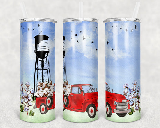 20 oz Skinny Tumbler Sublimation Design Template America Farmer Red Truck Cotton farm Farm