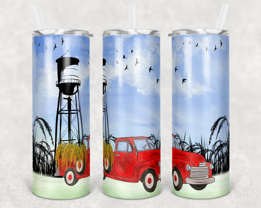 20 oz Skinny Tumbler Sublimation Design Template America Farmer Red Truck Rice farm Farm
