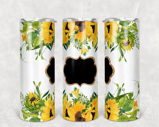 20 oz Skinny Tumbler Sunflower Sublimation Design with Frame Print Transfer