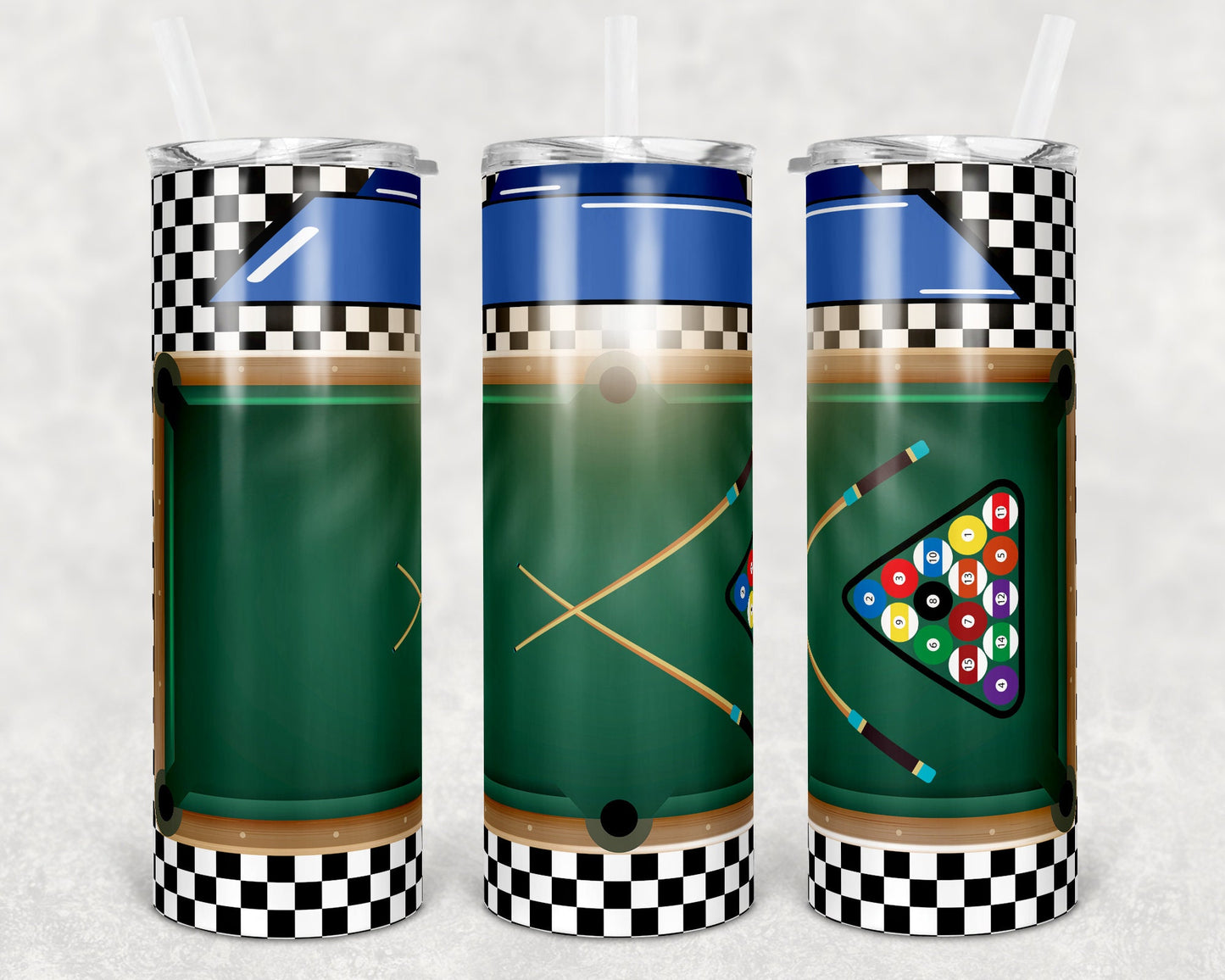 20 oz Skinny Tumbler Billiards Pool Table Sublimation Design Print Transfer