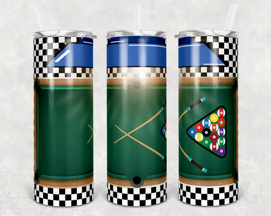 20 oz Skinny Tumbler Billiards Pool Table Sublimation Design Print Transfer