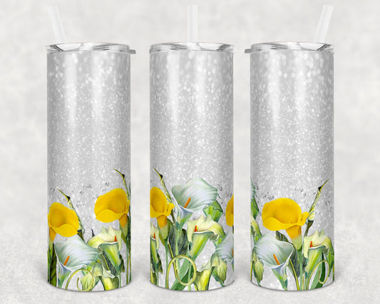 20 oz Skinny Tumbler Glitter Calla Lily Floral Sublimation Design Flower Tumbler
