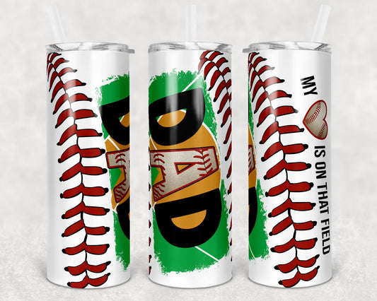 20 oz Skinny Tumbler Baseball Dad Heart on Field Laces Sublimation Design Template Design