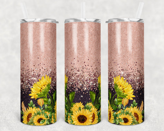 20 oz Skinny Tumbler Sublimation Design Template Rose Gold Eggplant Sunflower Glitter Design Inst tumblers