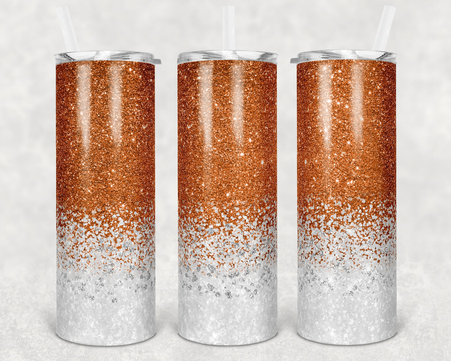20 oz Skinny Tumbler Sublimation Design Template Glitter Confetti Orange White Straight and Warped Design