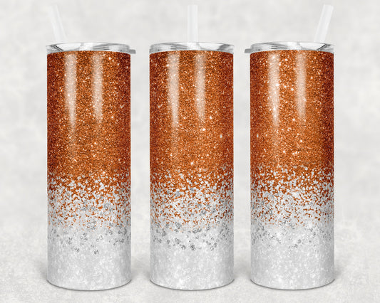 20 oz Skinny Tumbler Sublimation Design Template Glitter Confetti Orange White Straight and Warped Design