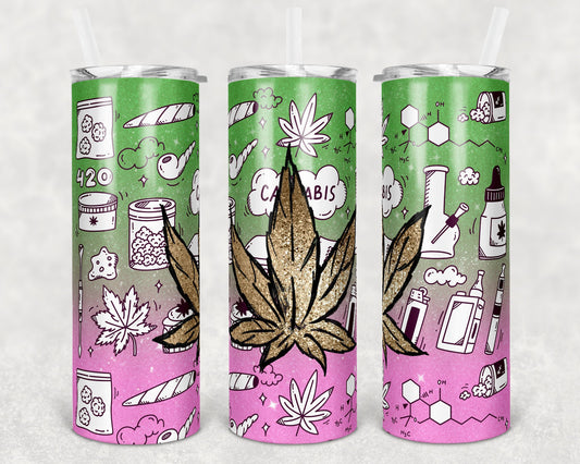 20 oz Skinny Tumbler Sublimation Design Template Cannabis Marijuana Straight and Warped Design