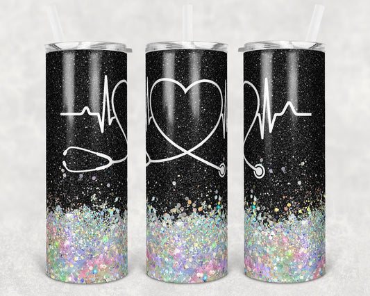20 oz Skinny Tumbler Sublimation Design Template Glitter Nurse Black Inst tumblers