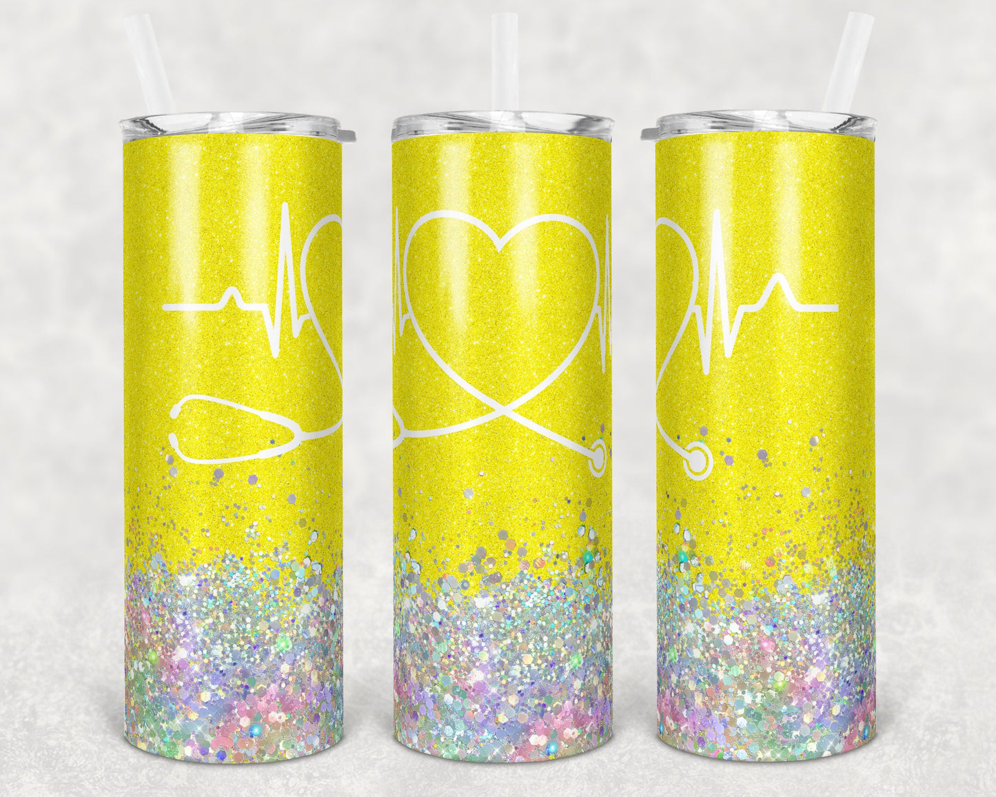 20 oz Skinny Tumbler Sublimation Design Template Glitter Nurse Yellow Inst tumblers