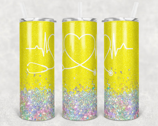 20 oz Skinny Tumbler Sublimation Design Template Glitter Nurse Yellow Inst tumblers