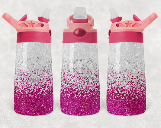 Kids colored flip top water bottles Sublimation Design Template Glitter Confetti Pink