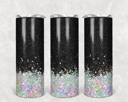 20 oz Skinny Tumbler Sublimation Design Template Glitter Black Holographic White Straight and Warped Design