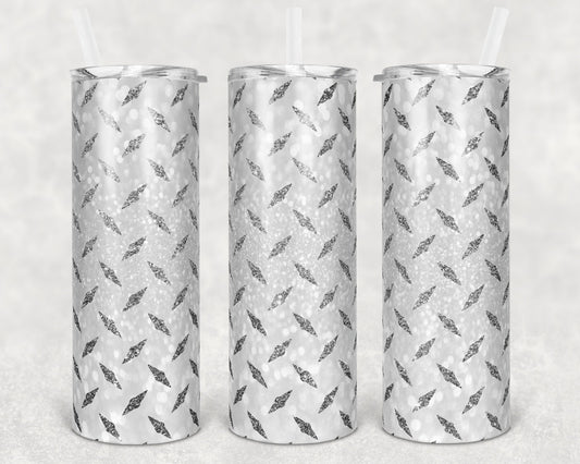 20 oz Skinny Tumbler Sublimation Design Template Glitter Diamond Plate White Silver Straight and Warped Design