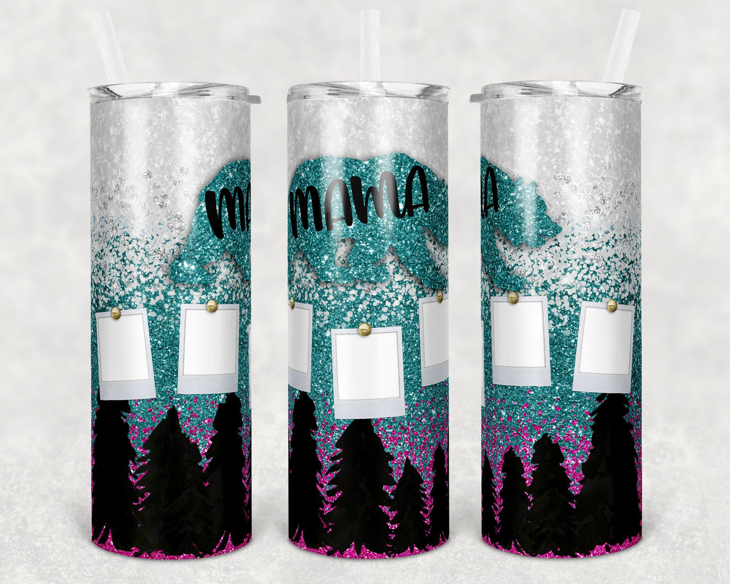 20 oz Skinny Tumbler Sublimation Design Template Mama Bear Add your own Bears Glitter Mothers Day