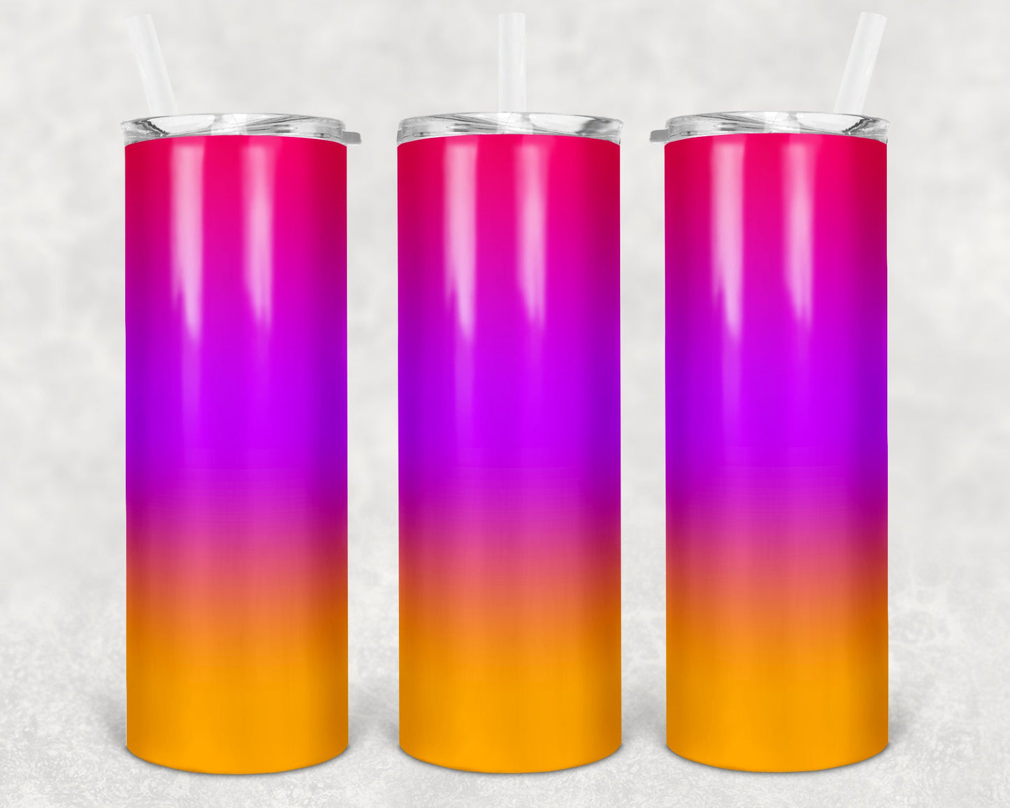 20 oz Skinny Tumbler Sublimation Ombre Pink Purple Orange Straight and Warped Design