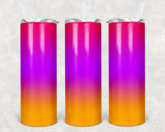 20 oz Skinny Tumbler Sublimation Ombre Pink Purple Orange Straight and Warped Design